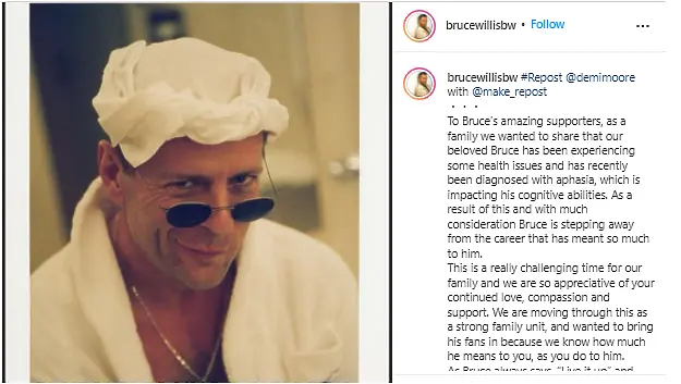 Брус Уилис прекратява кариерата си заради дегенеративно заболяване на мозъка