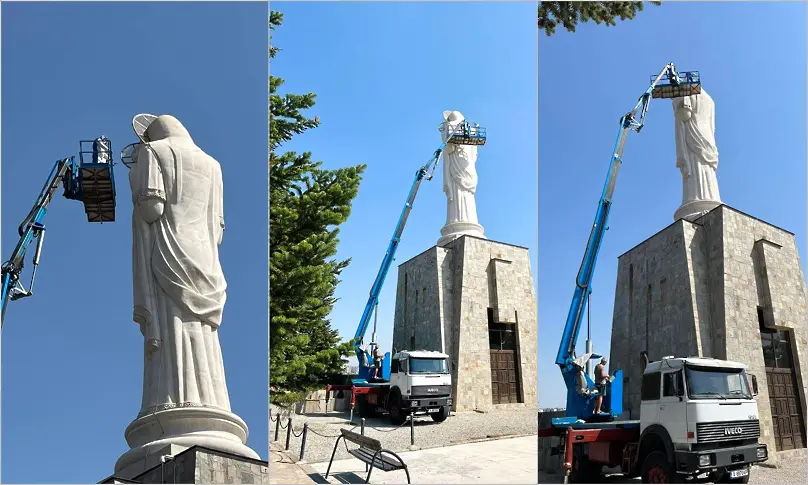 Укрепват статуята на Света Богородица в Хасково