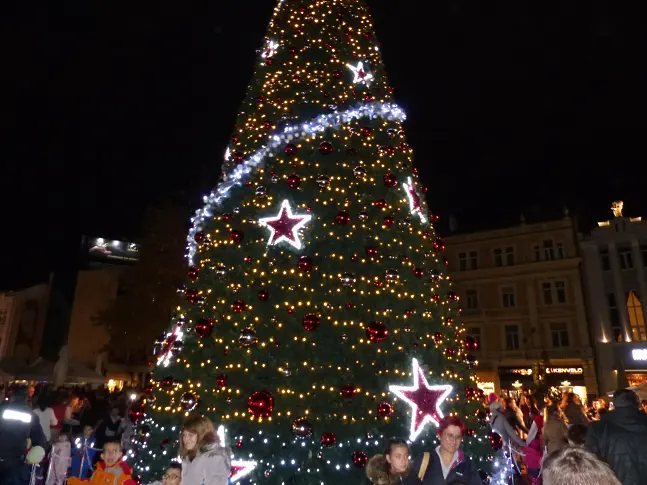 Грейва коледното дърво в центъра на Пловдив