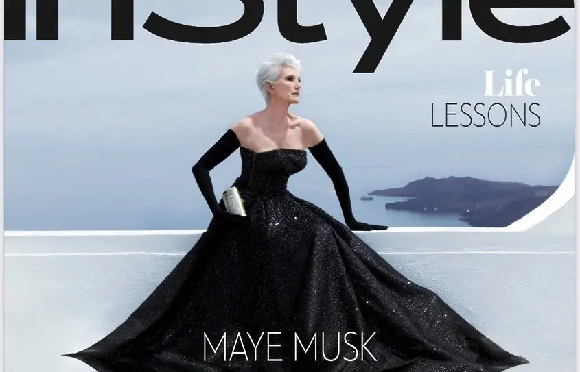 Майката на Илон Мъск с рокля на българска дизайнерка на корица на списание