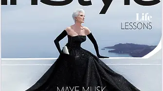 Майката на Илон Мъск с рокля на българска дизайнерка на корица на списание