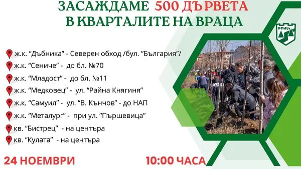 Тази неделя продължава залесяването на жилищните квартали във Враца