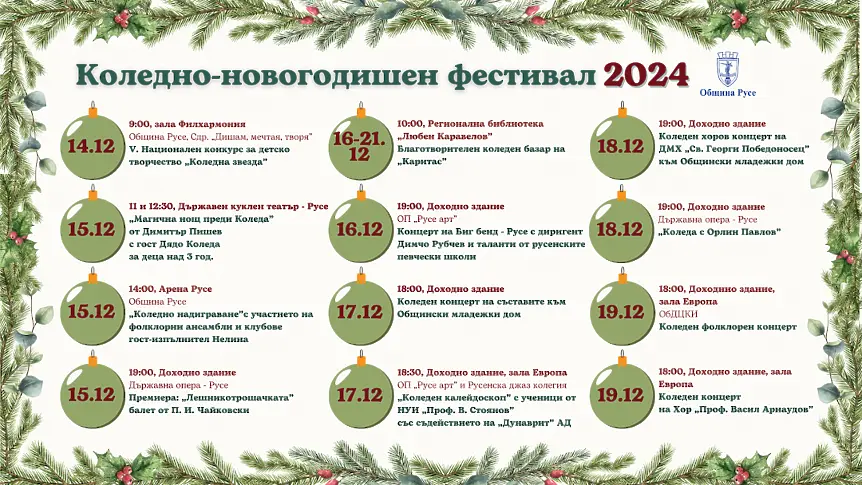 Коледно-новогодишният фестивал на Община Русе обещава много музика, забавления и топлина в празничните дни