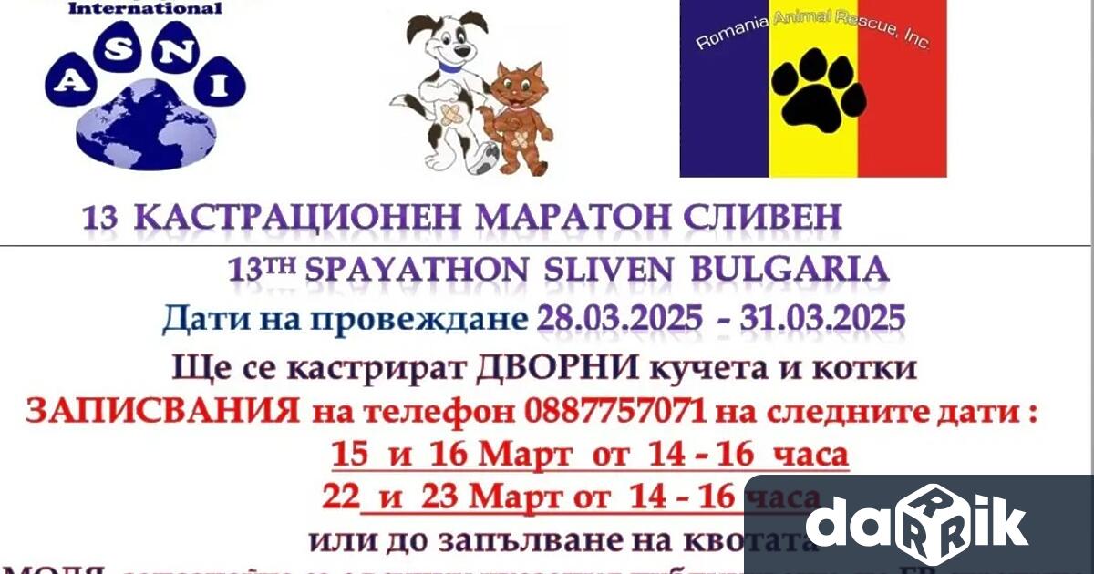 Провеждането на 13 и безплатен кастрационен маратон се планира в Сливен