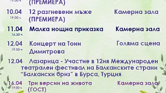 Премиери, концерти и гостуващи спектакли през април във Врачански театър