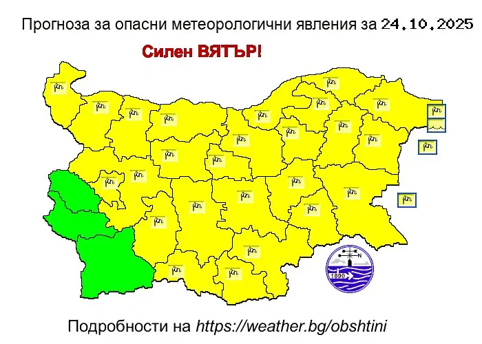 Обявиха жълт код за силен вятър в община Враца - очакват се пориви на вятъра до 90 км/ч