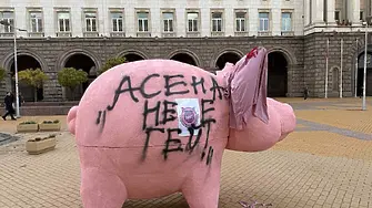 Розово прасе пред Партийния дом: От ДПС на Пеевски се засегнаха - напръскаха го със спрей (ВИДЕО)