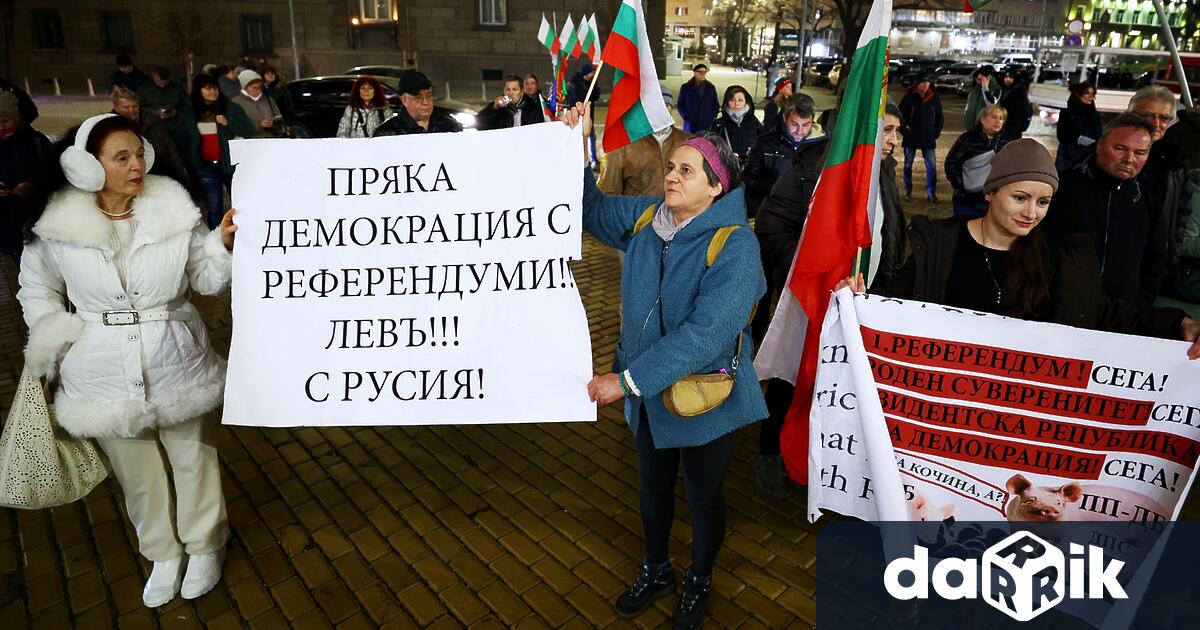 Граждани протестират срещу приемането на еврото пред сградата на Българската