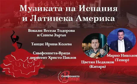 Национално турне "Музиката на Испания и Латински Америка" със звездни солисти и Симфониета-Враца в нови български градове