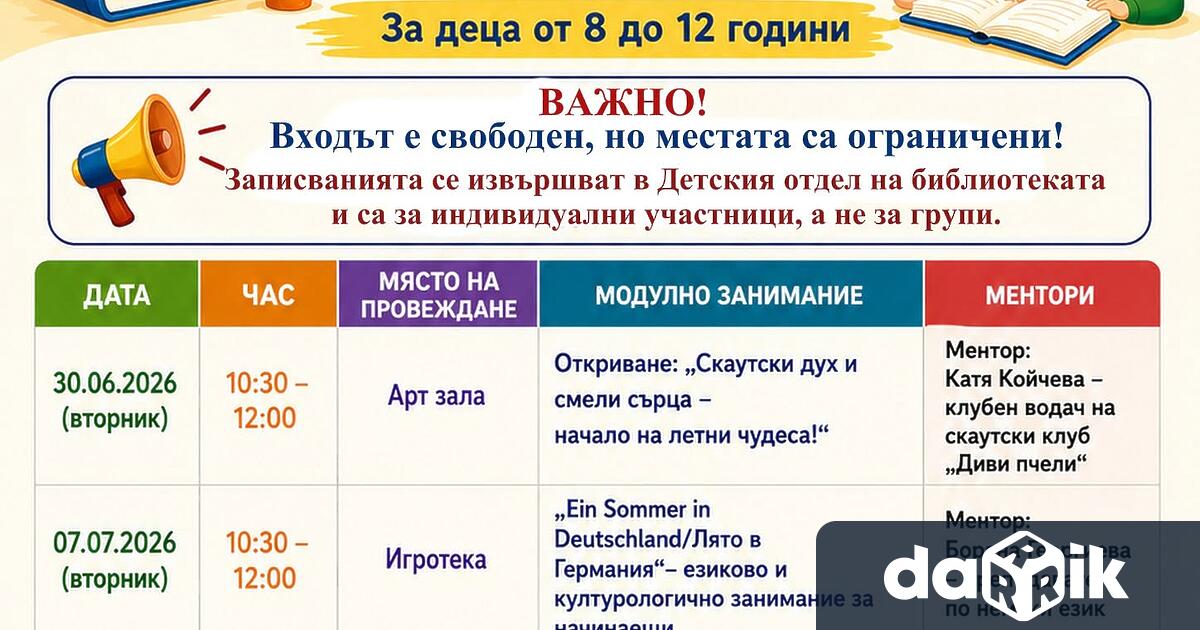 Станалият вече традиция Детски летен университет През юли в библиотеката