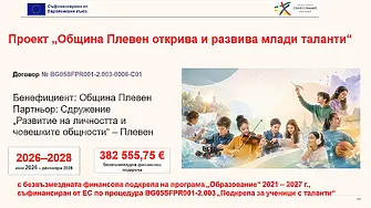 Община Плевен търси педагогически специалисти по проекта за развитие на млади таланти