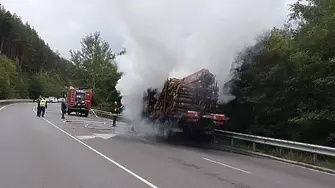 Камион с дървесина пламна на прохода Предела