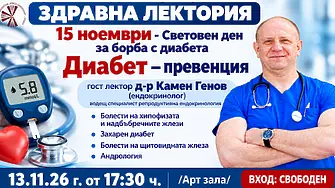 Здравна лектория на тема „Диабет – превенция“ ще се проведе в Плевен по повод Световния ден за борба с диабета